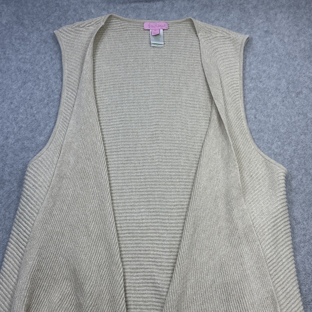 Lilly Pulitzer Andella Sweater Women XL Beige Glitter Fringe Sleeveless Open - Picture 5 of 12